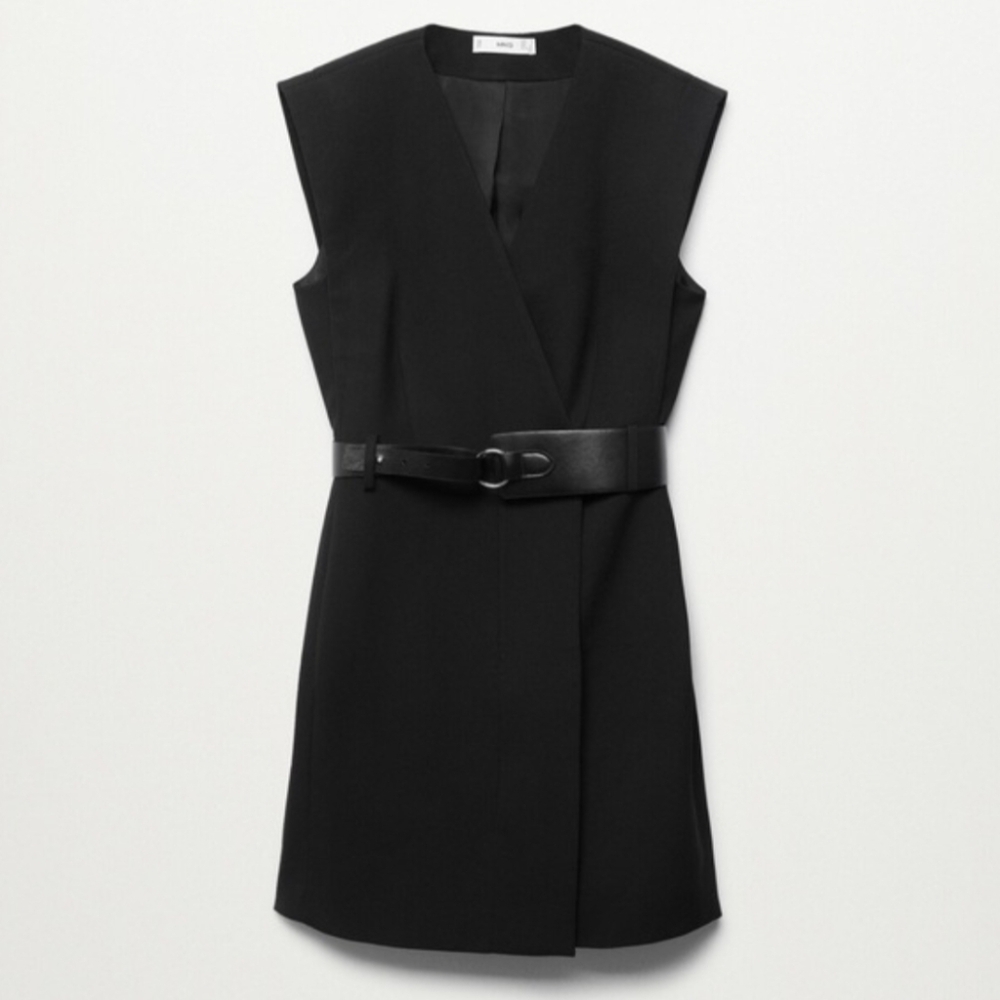 Mango Vestido 439Marvin Belted Vest Dress In Black Size 2